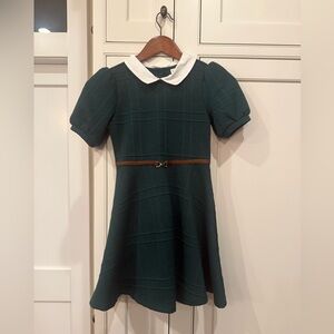 Janie and Jack Dark Green Dress with White Peter Pan Collar